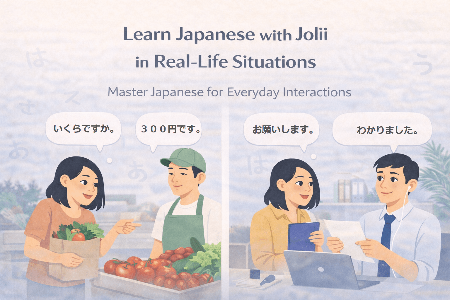 Using Japanese in everyday situations like shopping and work with Jolii